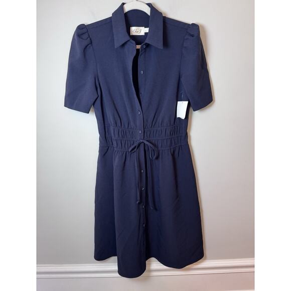Eliza J Puff Sleeve Shirtdress Navy Blue Sz 6 NWT - Picture 3 of 16